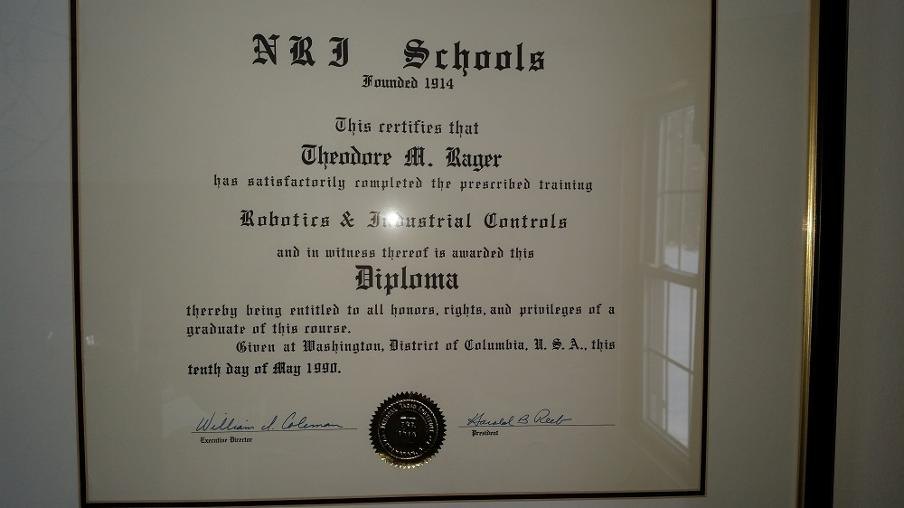 Robotics & Industrial Controls Diploma certificate or award photograph