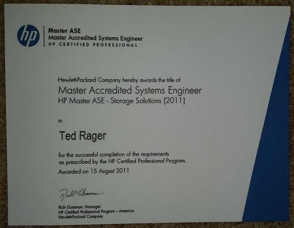HP Master Accredited Systems Engineer certificate or award photograph