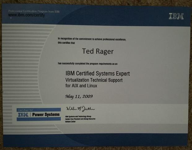 IBM Certified Systems Expert certificate or award photograph