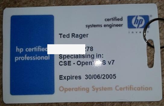 HP Certified Systems Engineer certificate or award photograph